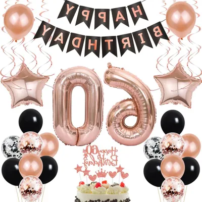 Productafbeelding van 60e Verjaardag Ballon Decoratie - Taartdecoratie voor Vrouw - Feestdecoratie