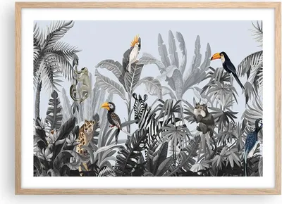Produktbild von Gerahmtes Poster - Rahmen in heller Eiche - Dschungel Tiere Tukane - 70x50 cm - Wand Bild - Wanddeko - Wandbilder - Kunstposter - Wandposter - Bilderrahmen - Bilder - Kunstdruck - P2NAA70x50-4662
