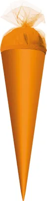 Produktbild von Bastel-Schultüte klein orange - 50 cm rund - mit orangefarbenem Tüllverschluss