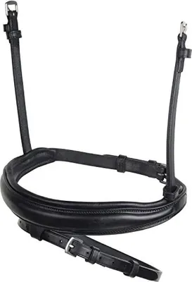 Productafbeelding van Collegiate Lederen neusriemen voor paarden, model Mono Crown, met verstevigingsriemen, type WB1063 (geschikt voor warmbloeden), kleur zwart