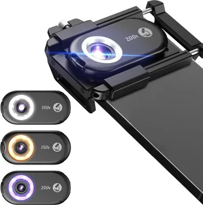 Obrázok produktu pre Mini mikroskop APEXEL 3v1 pre fotoaparát smartfónu - LED svetlá a CPL filter - 100X, 150X, 200X zväčšenie