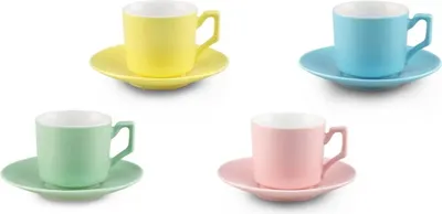 Produktbild von Espresso Tassen Set Porzellan mit 4 Tassen 4 Unterteller Espressotasse Bunt 95ml