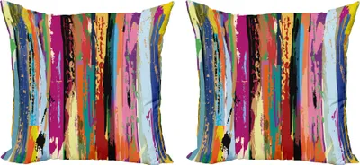 Zdjęcie produktu dla Zestaw abstrakcyjnych poszewek na poduszki ABAKUHAUS (2 szt.), wielokolorowy wzór pionowych pociągnięć pędzla, 60 x 60 cm, wielokolorowy