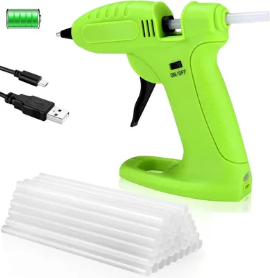 Produktbild von MODFU Heißklebepistole, Heißklebegerät Klebepistole+30Sticks +6 Fingerschutz +Unterlegmatte für DIY Kunst schnelle Aufheizung Grün