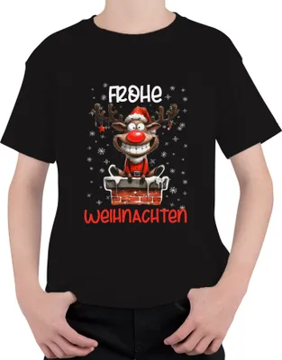 Produktbild von Frohe Weihnachten lustiger Elch Reh Rentier - Weihnachten Xmas Christmas Uni Kinder T-Shirt, Schwarz, 116