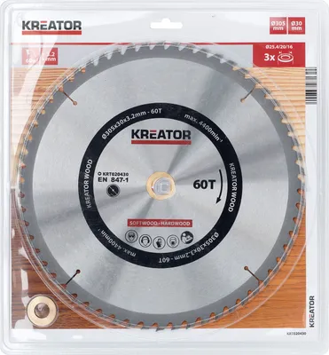 Produktbild von Kreissägeblatt Ø 305 x 30 x 3,2 mm 60 Zähne Holzsägeblatt + 3 Reduzierringe