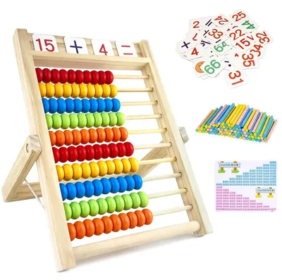Produktbild von Rechenrahmen Abakus Zählrahmen Rechenschieber - 100 bunte Perlen - Holz - Lernspielzeug ab 3 Jahren - Zahlen 1 bis 100