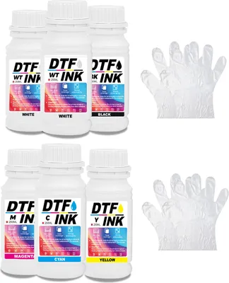 Produktbild von 6 Flaschen weiße DTF-Tinte für Textildruck, kompatibel mit Epson i3200, DX5/DX7, 5113, i4720, XP600 – für hochwertige Drucke auf Textilien, Leder und mehr