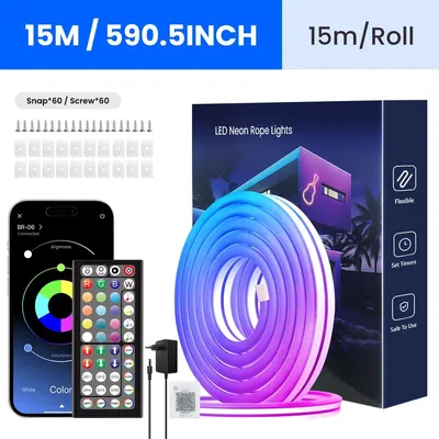 Produktbild von Neon-LED-Lichtschlauch - Flexibler LED-Lichtschlauch - 15 m - RGB - App-Steuerung - Fernbedienung - IP65-wasserdicht - 24 V