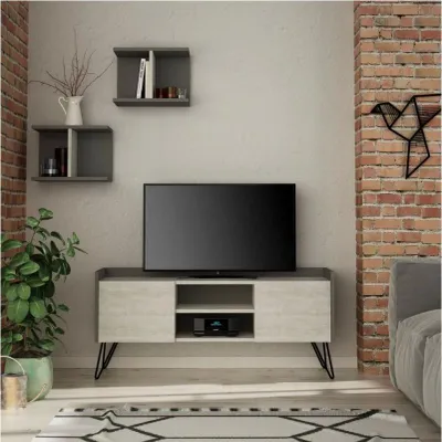 Immagine prodotto di Mobile porta Tv 2 ante Klappe 125,5x33x56,5 bianco vintage e struttura antracite