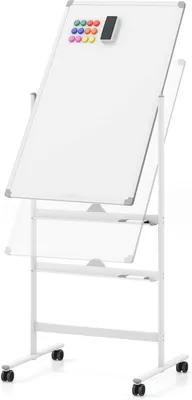 Produktbild von Oboustranná mobilní tabule COSTWAY, 60 x 100 cm, výškově nastavitelná magnetická tabule s kolečky, stojanem a zásobníkem na pera, včetně příslušenství pro školu, kancelář, domácnost (bílá)