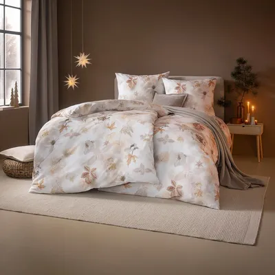 Produktbild von Estella Kuschelflanell Bettwäsche Winter Leaves gold 135x200 cm + 80x80 cm