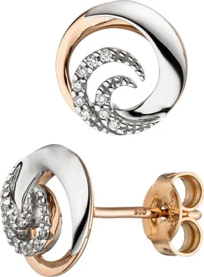 Produktbild von Ohrstecker mit 18 Diamanten 585 Gold Weißgold & Rotgold bicolor rund Ohrschmuck