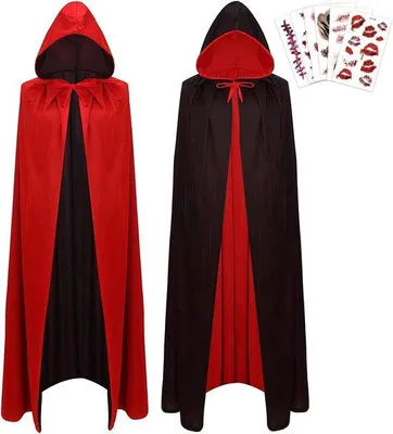 Productafbeelding van Kostuum met Vampier Cape en Kap voor Halloween, Cosplay en Feestjes - Dubbelzijdige Polyester Cape in Zwart en Rood voor Volwassenen en Kinderen