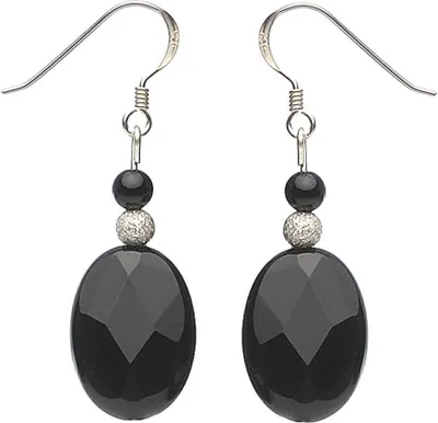 Produktbild von Ohrringe Ohrhänger aus Onyx oval schwarz facettiert & 925 Silber elegant Damen