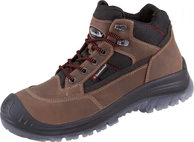A single brown work boot is shown against a white background.