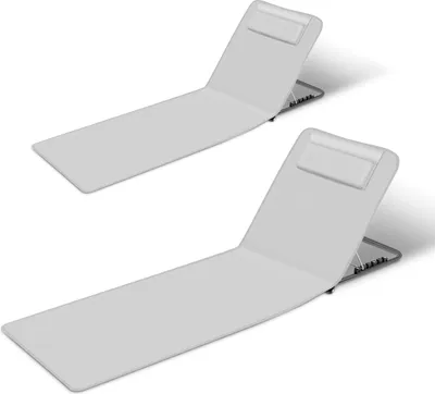 Image de Tapis de plage Clanmacy avec sangle de transport, appui-tête et dossier réglable, en polyester 600D gris clair, lot de 2, 145 cm x 47 cm
