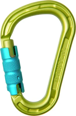 HMS Magnum Triple Karabiner von Edelrid in leuchtendem Grün und Blau; mit Schraubverschluss.