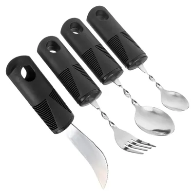 Produktbild von 4 Teile Parkinson-Besteck, Ergonomisches Besteckset für Senioren & Arthritis, rutschfest, Edelstahl