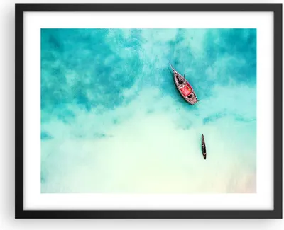 Produktbild von Gerahmtes Poster - Schwarzer Rahmen - Insel Boot Schiff Ozean - 50x40 cm - Wand Bild - Wanddeko - Wandbilder - Wandposter - Bilderrahmen - Bilder - Kunstdruck - Wandbild - P2BAA50x40-2923