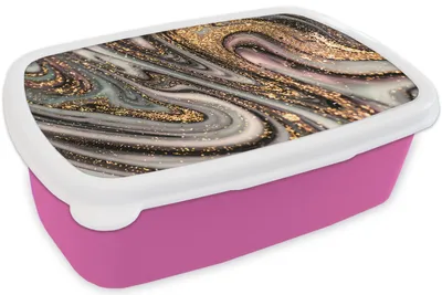 Produktbild von KitchenYeah® Lunchbox Brotzeit Brotdose 17x11 cm Marmoroptik - Gold - Glitter - Luxus - Marmor - Weiß Kinder Brotzeitdose - Lunchpaket - Brotkasten  - Sandwich Box