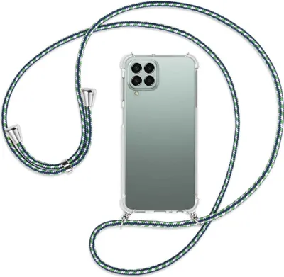 Produktbild von Handykette Backcover-Schutzhülle mit Band (Metall silberfarben) für Samsung Galaxy M33 - grün/blau/weiß