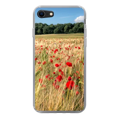 Produktbild von MuchoWow® Handyhülle Schutzhülle Hülle für iPhone SE 2022 Wilde Mohnblumen auf einem großen Feld Silikon Softcase Handy Hülle - Schutzhülle