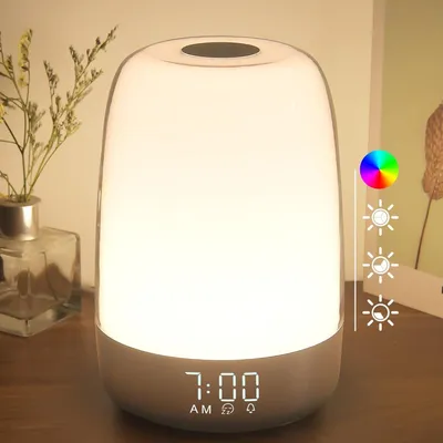 Produktbild von Lichtwecker mit Sonnenaufgangssimulation, Wake Up Light mit Licht- und Tonalarm, Touch-Nachtlicht, 5 Farben, 3 Helligkeitsstufen, Timer