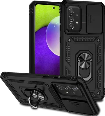 Image de Etui pour Samsung Galaxy A53 5G étui double couche avec couvercle coulissant pour appareil photo et anneau de support noir