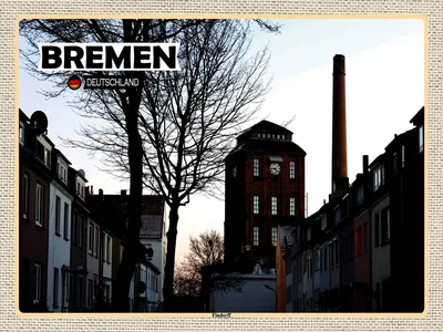 Produktbild von vianmo Holzschild 30x40 cm Bremen Deutschland Findorff Fabrik Bildmotiv Reisemotiv Abenteuer Reisen