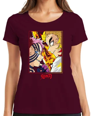 Produktbild von 鬼滅の刃 Rengoku Akaza Flammenkampf Anime Geschenk Fan Damen T-Shirt, Burgundy, M