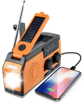 Obrázok produktu pre Solárne ručné rádio – núdzové rádio – solárne núdzové rádio – s akumulátormi – 5000 mAh – čierne a oranžové