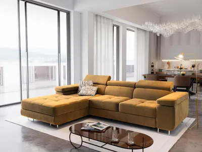Produktbild von Masseno Ecksofa ELMA L-S mit Schlaffunktion L-Form, Sofa mit Bettkasten, Wohnzimmersofa, Couch, Soffa, Bettsofa, Couchgarnitur- Gelb, MONOLITH 48