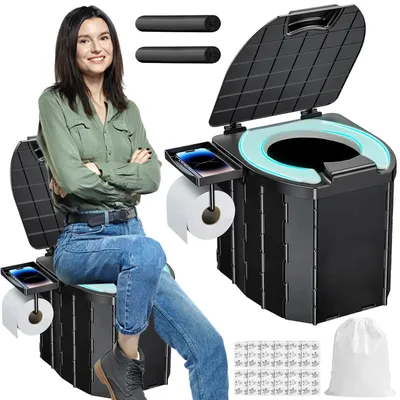 Produktbild von Faltbare Campingtoilette - Tragbare Toilette - 5 l - 10 Müllbeutel - Geruchsschutz - Für Auto und Outdoor - Belastbar bis 204 kg