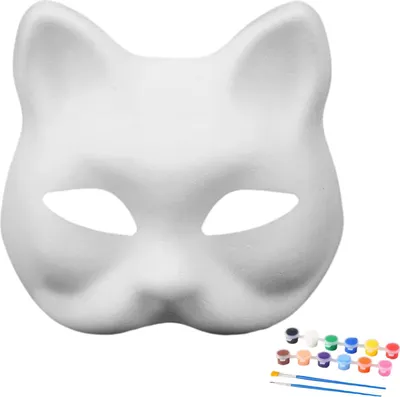 Produktbild von DIY Weiße Maske Bastelset Unbemalte Fuchs-Katzen-Krone Papiermaske Halloween Party Cosplay Requisite für Maskerade