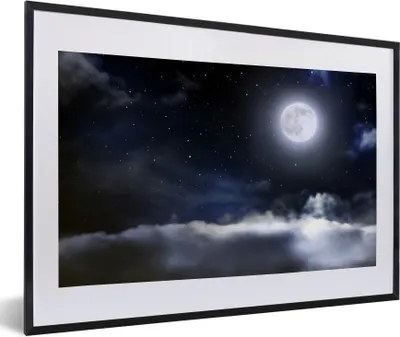Produktbild von MuchoWow® Gerahmtes Poster Mond - Sterne - Wolken 60x40 cm - Poster mit Schwarzem Bilderrahmen Wandposter Rahmen Foto Bilder - Schlafzimmer - Plakat in Rahmen - Drucken