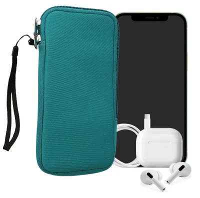 Produktbild von kwmobile Neopren Handytasche für Smartphones XL - 6,7/6,8" - Handy Tasche mit Reißverschluss - Handyhülle universal Petrol