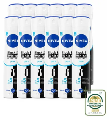 Obrázek produktu pro 12 kusů NIVEA Black & White Invisible Pure, antiperspirační sprej, 150 ml, balení