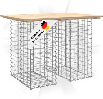 Produktbild von DELUKE® Gartenbank Gabionen TELLE aus Stahl | 100x70x72cm Kiefernholz Natur, 30cm Gabionenbreite | Gabionenbank Gartentisch aus Gabionen Steinkorb Gabionengitter Ziergabione Drahtkorb befüllbar