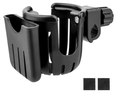 Produktbild von Getränkehalter Kinderwagen mit Handyhalter 360° verstellbar Schwarz ABS