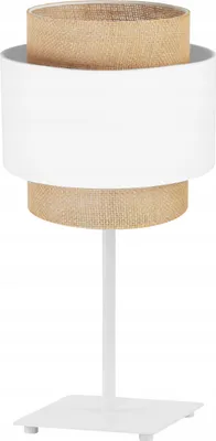 Produktbild von Boho Lampenschirm Tischlampe Modern - Elegante Nachttischlampe für Schlafzimmer Wohnzimmer - Tischleuchte E27 - 47,5x20 cm - Weiß und Jute