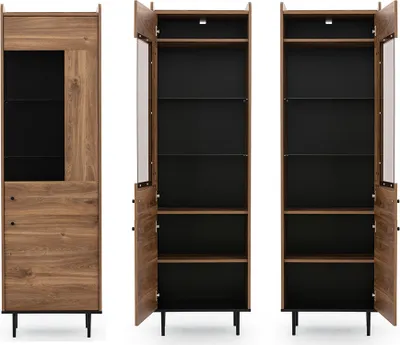 Produktbild von Vitrinenschrank Eiche Nb. VAREDO-132 Wohnzimmer Möbel im modernen Vintage Design, B/H/T ca. 60/200/40 cm