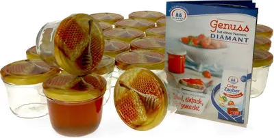 Zdjęcie produktu dla zestaw 25 słoików na przetwory 230 ml z okrągłą pokrywką o strukturze plastra miodu