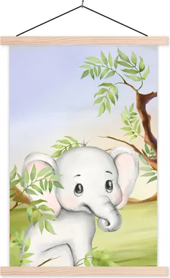 Produktbild von MuchoWow® Textilposter Dschungel - Elefant - Tiere 60x90 cm mit holzfarbenen Rahmen - Textil