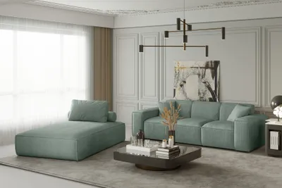 Productafbeelding van Bankstel, 2-delig: Chaise longue en 3-zitsbank CELES, bekleed met stof Scala in de kleur Saphire