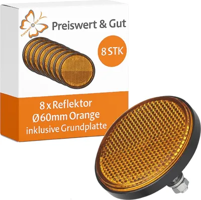 Produktbild von 8x Reflektoren Ø60mm Orange – Reflektor Rückstrahler für den Anhänger als Katzenaugen Inklusive Grundplatte