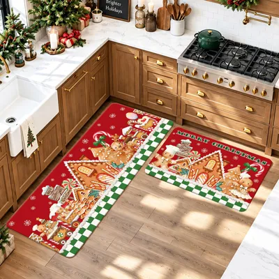 Küchenläufer-Set 2er-Pack, rutschfest, 40x60+40x120 cm, rot