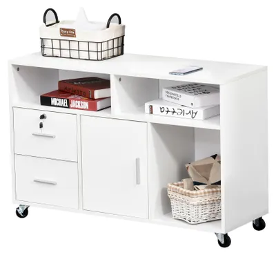 Produktbild von HOMCOM Bürocontainer mit Rollen Aktenschrank Büroschrank Spanplatte Weiß