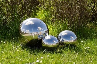 Produktbild von Set von 3 Polierten Edelstahl Gartenkugeln - Dekorative Spiegelkugeln für Außenbereich