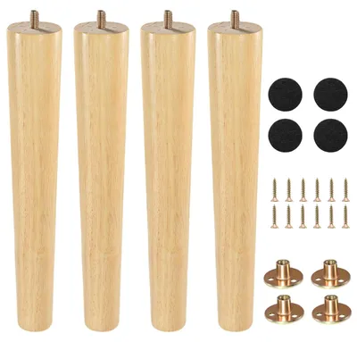 Image de Lot de 4 pieds en bois pour meubles, adaptés au remplacement de pieds de tables et de chaises
